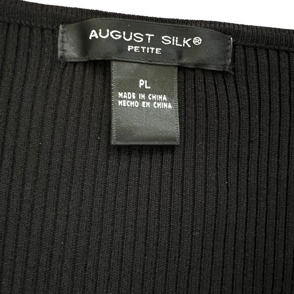 August Silk Petite Cardigan Sweater Large PL Black White Ruffle Collar Cuffs - Picture 4 of 6